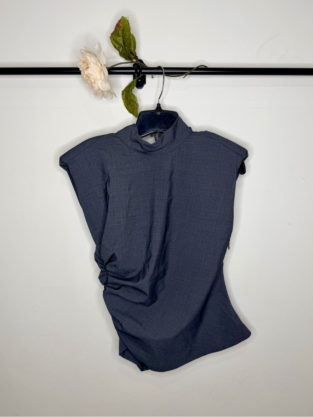 Zara Ruched High-Neck Draped-Back Top NWT